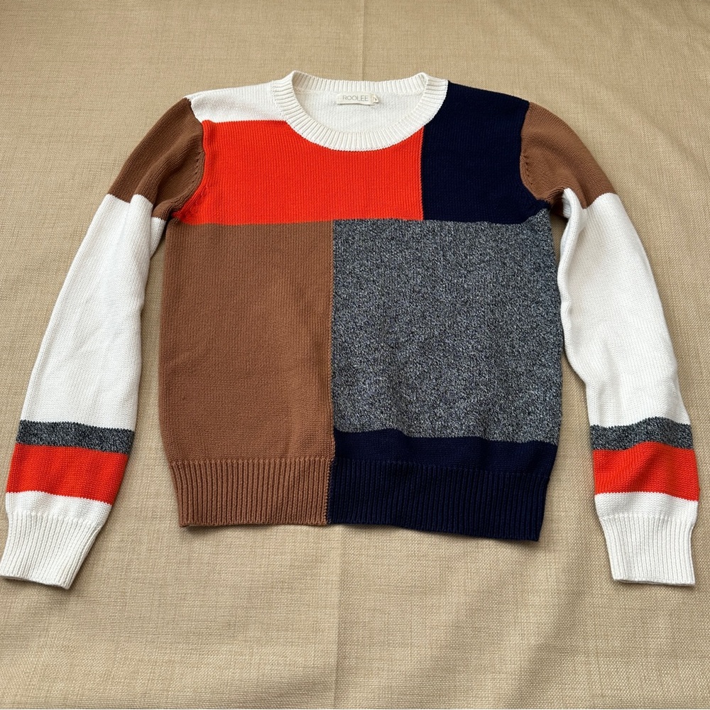 Roolee Colorblock Cotton Blend Knit Round Neck Sweater